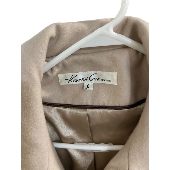 Kenneth Cole New York Long Peacoat Beige Size 6 Y2K Quiet Luxury Minimalist Wool - Picture 3 of 16